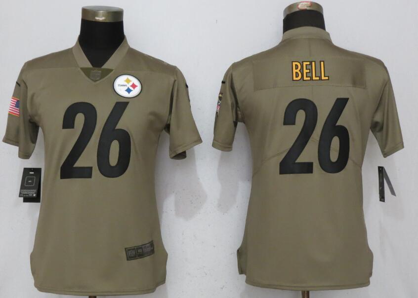 Women Pittsburgh Steelers #26 Bell Nike Olive Salute To Service Limited NFL Jerseys
